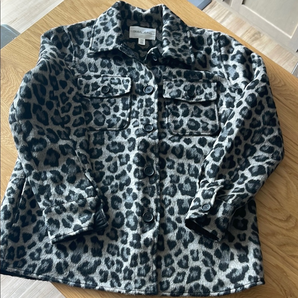 Tribal Black and Gray Teddy Jacket with Leopard Print